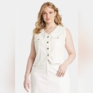Women's V Neck Denim Vest Universal Thread White XXL